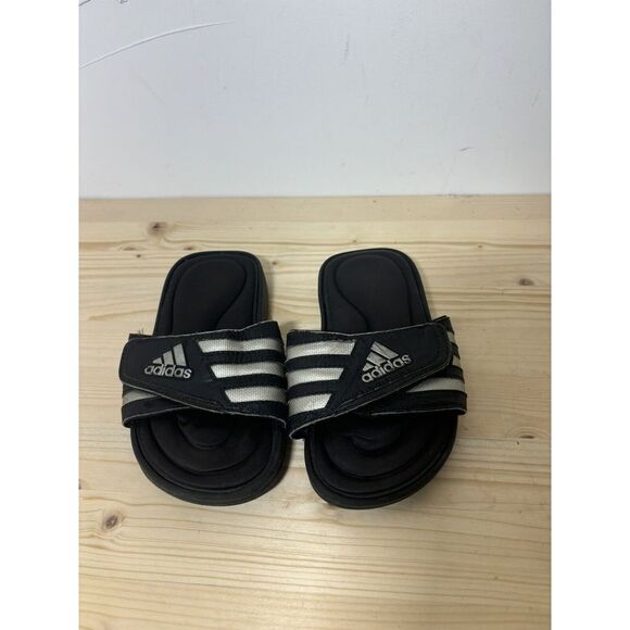 Adidas Kid's Slides Sandals Black/White‎ Size 1 S18 - Picture 1 of 3